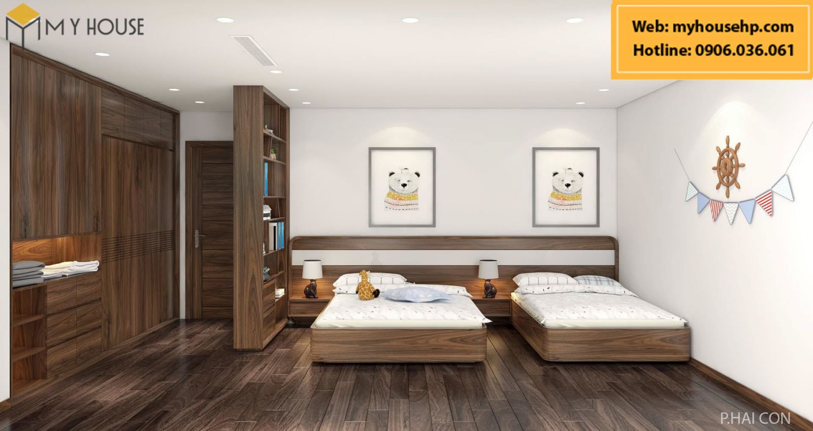 Giường ngủ con bằng gỗ óc chó