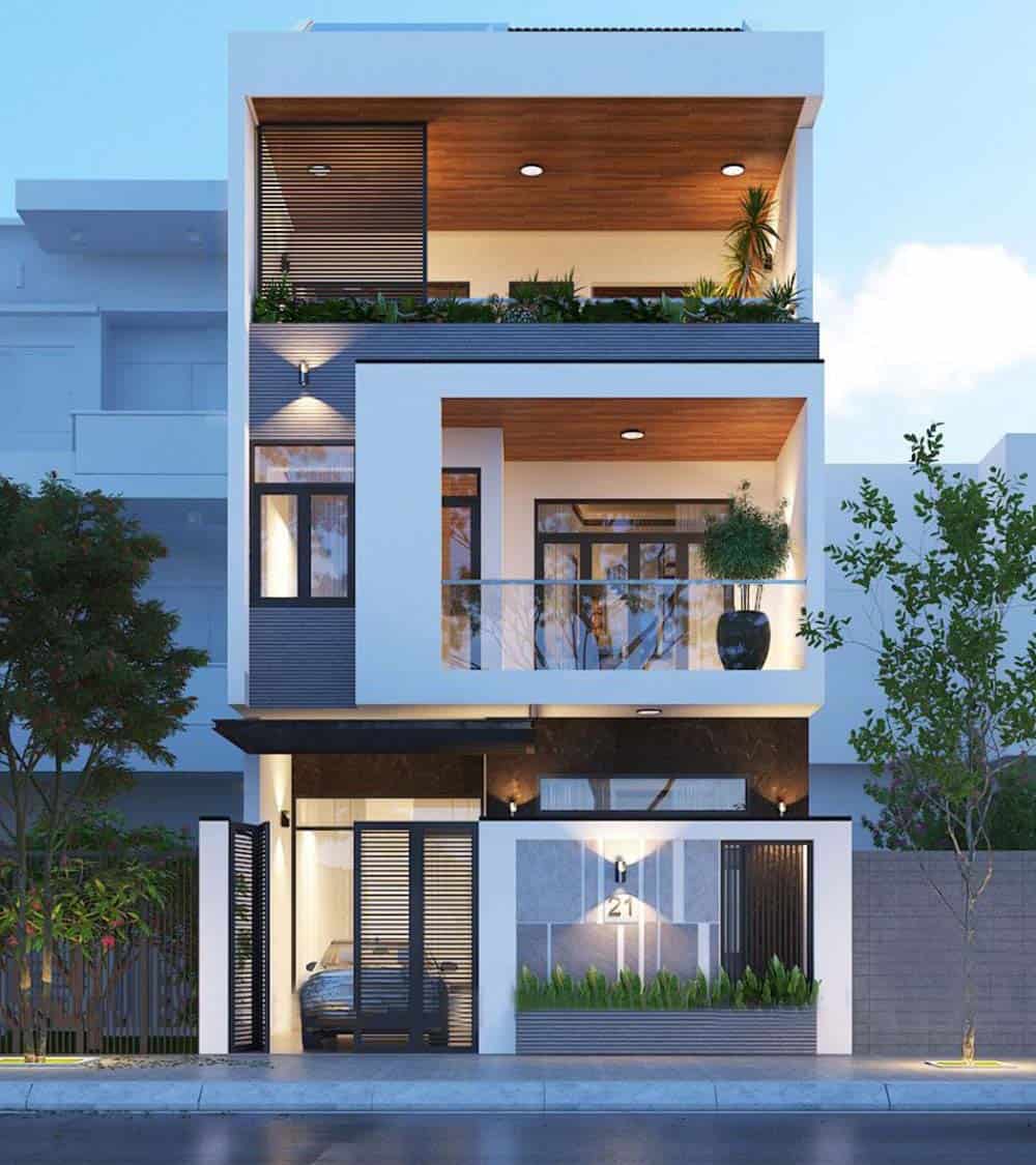 Phương án thiết kế mẫu nhà phố mặt tiền rộng 7m đẹp không kém gì biệt thự   Kiến trúc Angcovat