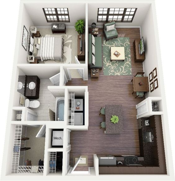 Thiết kế nội thất chung cư nhỏ 60m2 với 1 phòng ngủ