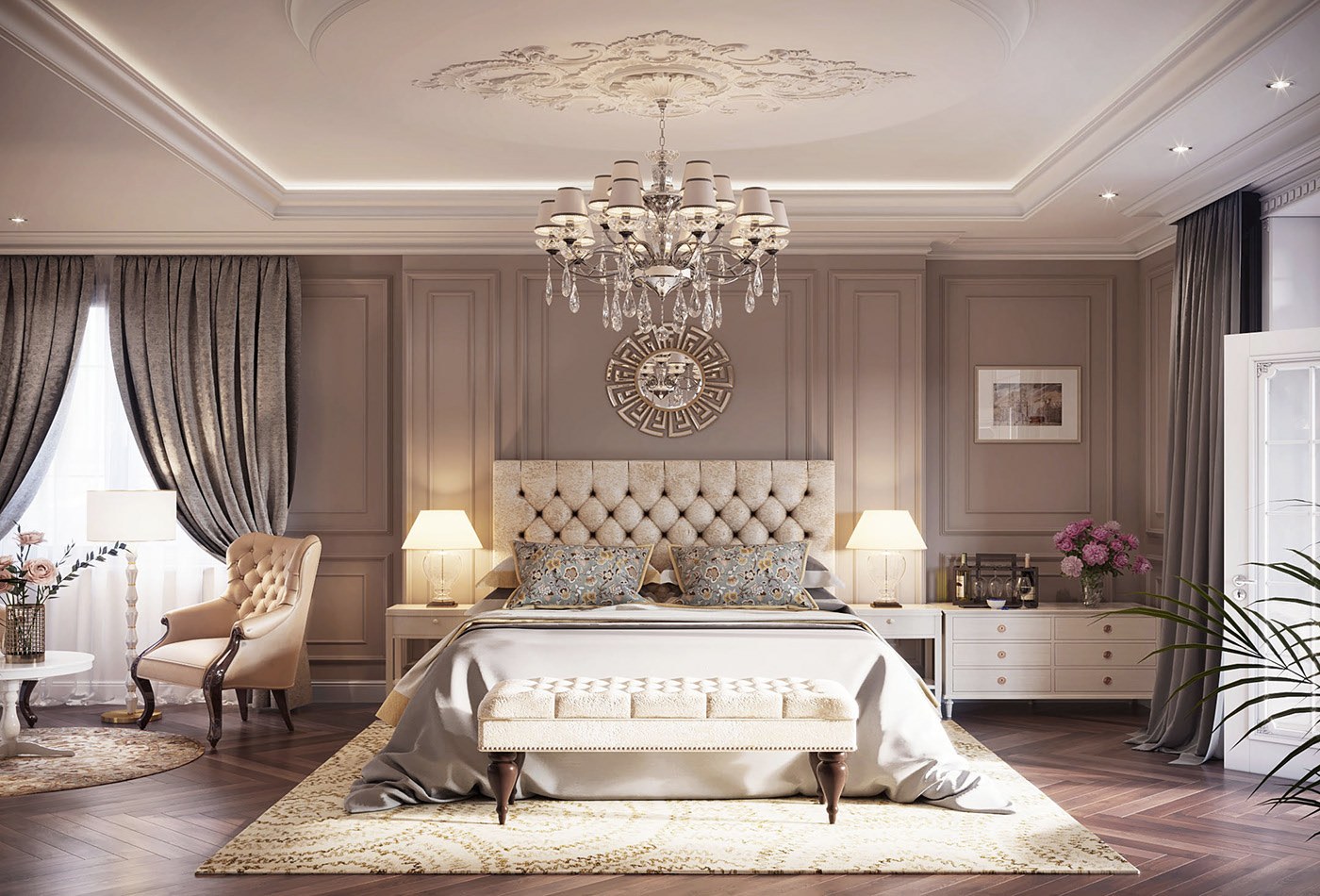 Thiết kế nội thất phòng ngủ mang phong cách tân cổ điển