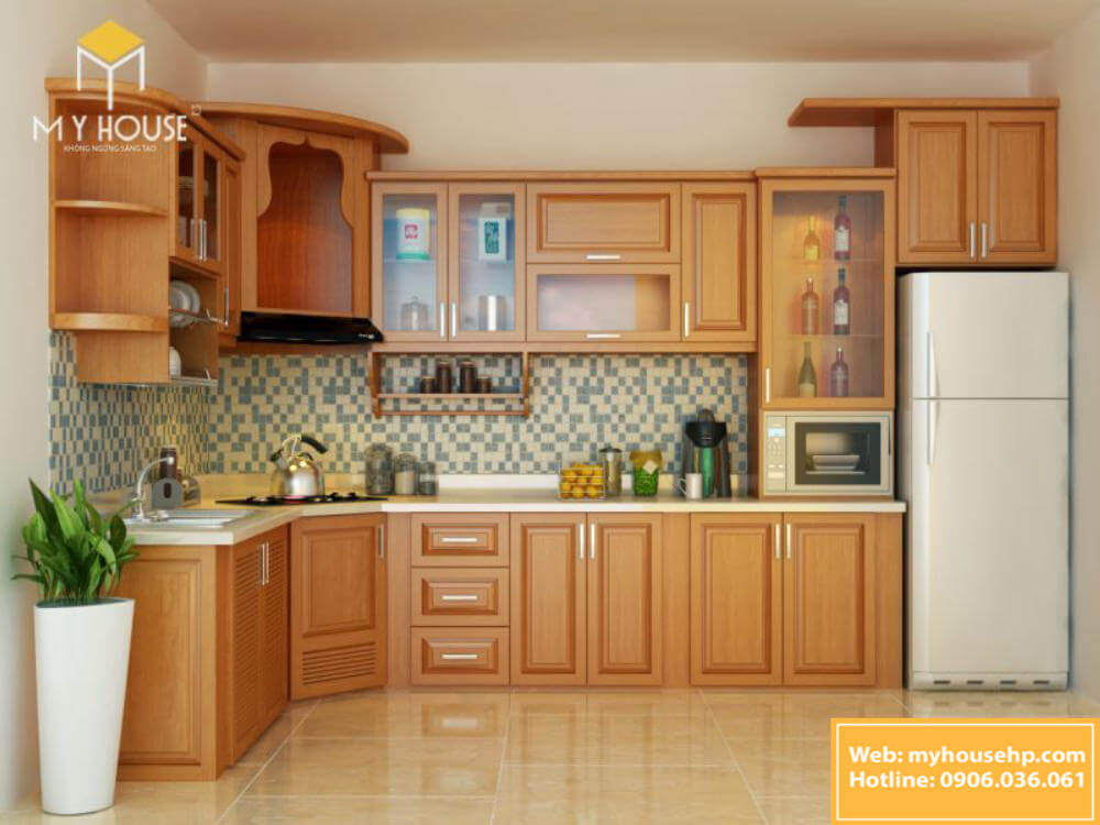 Tủ bếp kết hợp với nhiều tủ lò vi sóng giúp tiết kiệm không gian